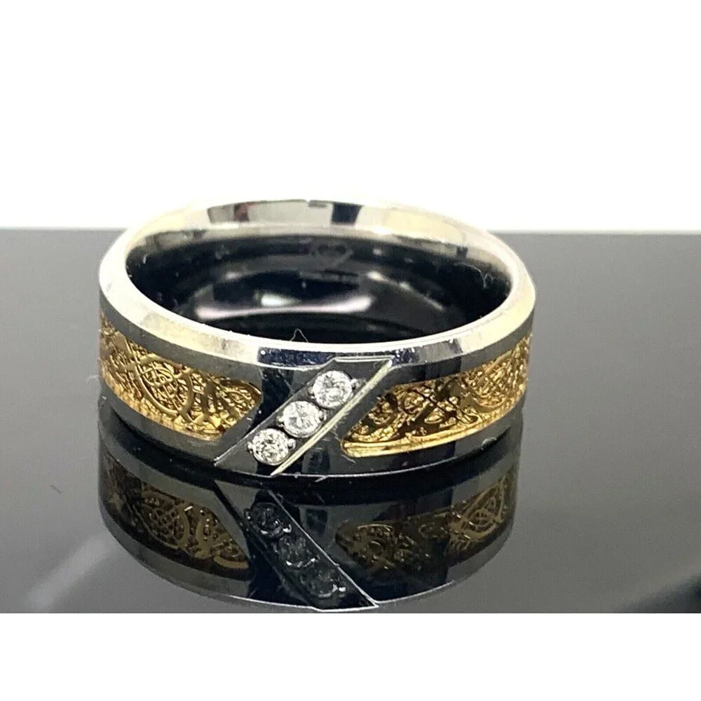 Men's Wedding Band Two Tone Steel 0.03ctw Diamond 8mm Wide Ring Size 10.75